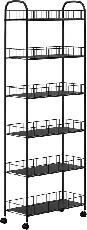 6-Tier Slim Rolling Cart,Narrow Shelving,Kitchens, Bathroom, Garages, Laundry rooms, Offices,10" D x 22.8" W x 61" H - LeafyLoom