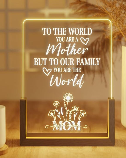 Sentimental Mothers Day Gifts for Mom from Daughter Son Kids, Walnut Night Light with Heartwarming Plaque for Mom's Birthday, Unique Mother's Day Gift Ideas for Wife, Best Mom Ever Gifts - LeafyLoom