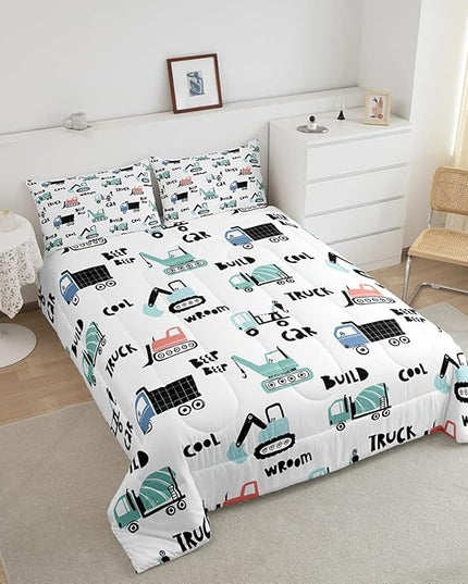 Feelyou Cartoon Tractor Ultra Soft Bedding Set Cars Kawaii Comforter Set for Kids Boys Toddler Vehicle Truck Comforter Equipment Transport Cute Quilt Set Bedroom Collection 2Pcs Twin Size - LeafyLoom