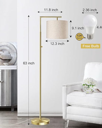 Dimmable Floor Lamp, 4-Color Temperature Modern Standing Lamp with Remote Control & Beige Shade, Tall Pole Floor Lamp for Living Room, Bedroom, Study Room, Office (LED Bulb Included) - Gold - LeafyLoom