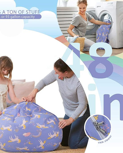 Aubliss Stuffed Animal Bean Bag Storage Chair (Light Blue Unicorn, X-Large (48'')) - LeafyLoom