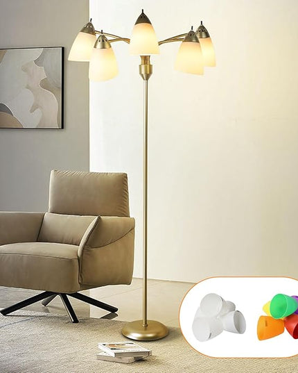 DINGLILIGHTING Floor Lamp Modern for Living: Flexible Gooseneck Floor Lamps Standing for Bedroom Home Office - Tall Floor Lights Gold 5-light - LeafyLoom