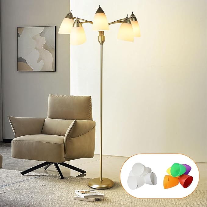 DINGLILIGHTING Floor Lamp Modern for Living: Flexible Gooseneck Floor Lamps Standing for Bedroom Home Office - Tall Floor Lights Gold 5-light - LeafyLoom