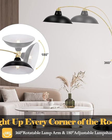 Arc Floor Lamp for Living Room, Marble Base Standing Lamp - Black Gold Floor Lamps with 360° Rotatable Arm, Industrial Tall Lamp Metal Material, Reading Lamp for Bedroom Couch Sofa Desk - LeafyLoom