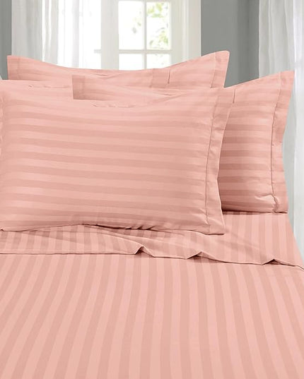 Elegant Comfort Softest and Coziest 6-Piece Sheet Set - 1500 Premium Hotel Quality Microfiber - Deep Pocket, Wrinkle Resistant 6-Piece Damask Stripe Bed Sheet Set, Queen, Dusty Rose - LeafyLoom