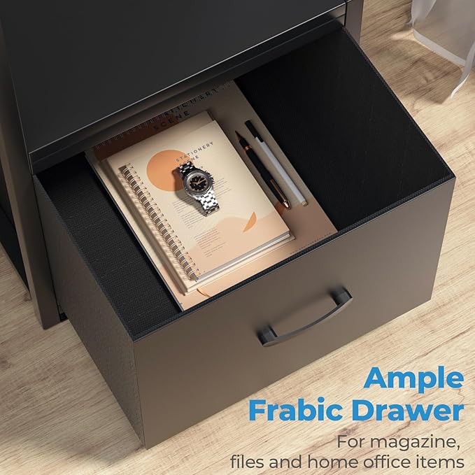 GreenForest 69 inch L Shaped Computer Desk with Drawers and Printer Stand, Gaming Desk with Power Outlet, Monitor Shelf, Storage Shelves and Hooks for Home Office Working, Writing, Studying, Black - LeafyLoom