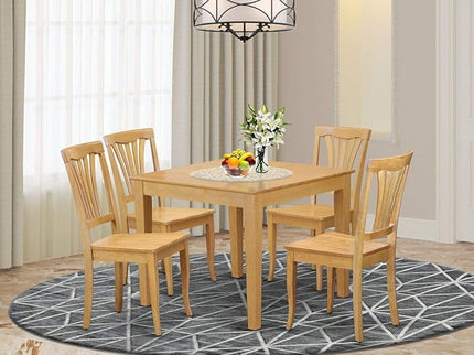 East West Furniture Oxford 5 Piece Set includes a Square Dinner Table and 4 Kitchen Dining Chairs, 36x36 Inch, OXAV5-OAK-W - LeafyLoom
