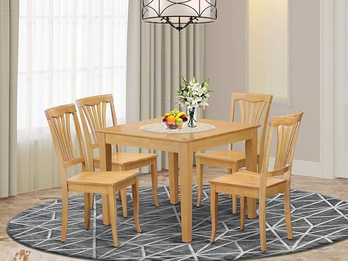 East West Furniture Oxford 5 Piece Set includes a Square Dinner Table and 4 Kitchen Dining Chairs, 36x36 Inch, OXAV5-OAK-W - LeafyLoom
