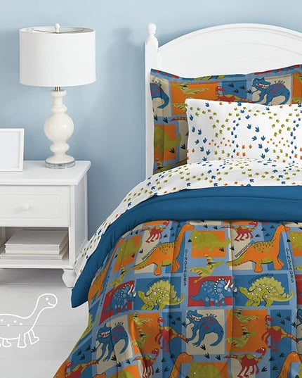 Dream Factory Dinosaur Blocks Ultra Soft Microfiber Boys Comforter Set, Blue, Twin - LeafyLoom