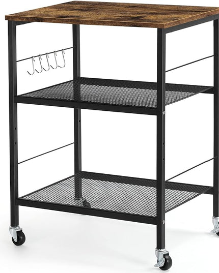 LIANTRAL Rolling Cart, 3-Tier Utility Microwave Bar Coffee Cart Kitchen Storage Shelf On Wheels, Brown Large Side End Table Nightstand for Home Office - LeafyLoom