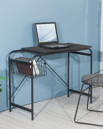 FurnitureR Home Office Computer Basket 31.5“ Wooden Laptop Table with Storage Workstation Modern Study Writing Desk, Walnut Black - LeafyLoom