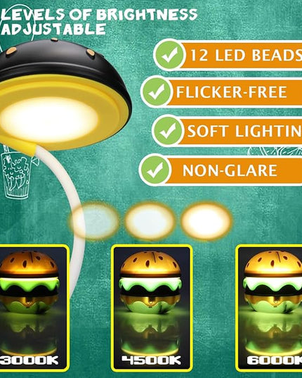 Cute Desk Lamp for Kids, Hamburger Small Boy Desk Lamps Rechargeable with Dimmable Touch Adjustable Neck,Kawaii Desk Lamp Night Light,Boy Desk Accessories Kawaii Room Decor for Boys Girl Gift - LeafyLoom