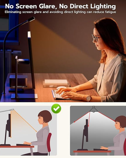 LED Desk Lamp, Architect Clamp Desk Lamps for Home Office, 20W Workbench Office Lighting with 3 Color Modes, and Stepless Dimming 23inch Wide Modern Desk Lamp for Reading - LeafyLoom