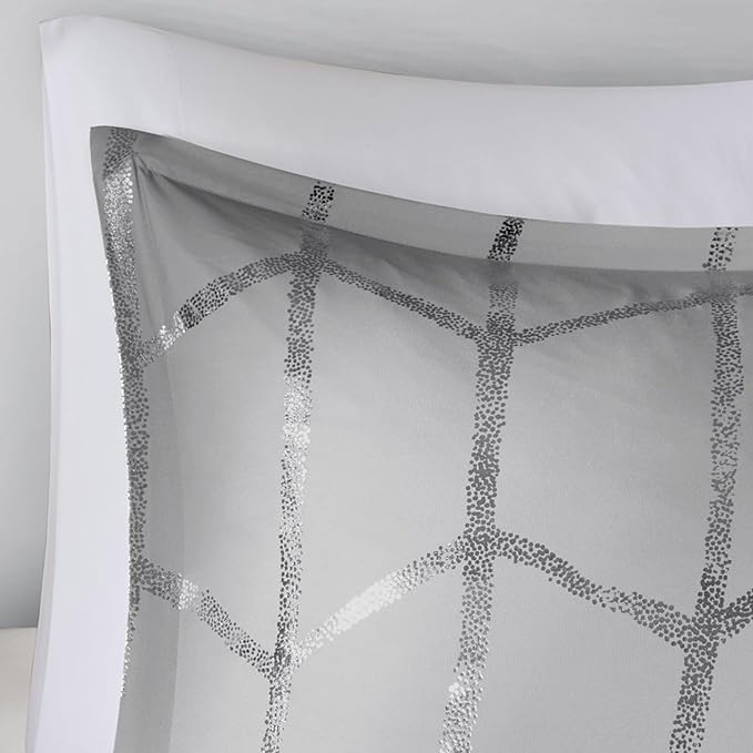 Intelligent Design Raina Twin / Twin XL Comforter Set, Soft Microfiber Comforter Set Twin, Modern Geometric Metallic Bed Set, 4 Pieces College Bedding Comforter Set with 1 Sham, 2 Toss Pillows Grey - LeafyLoom