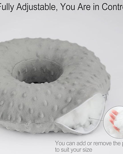 Ear Piercing Pillow for Side Sleeping, CHN Pillow with Hole for Side Sleepers Ear Pain Inflammation Pressure Sores O-Shaped Donut Guard Minky Dot Gray - LeafyLoom
