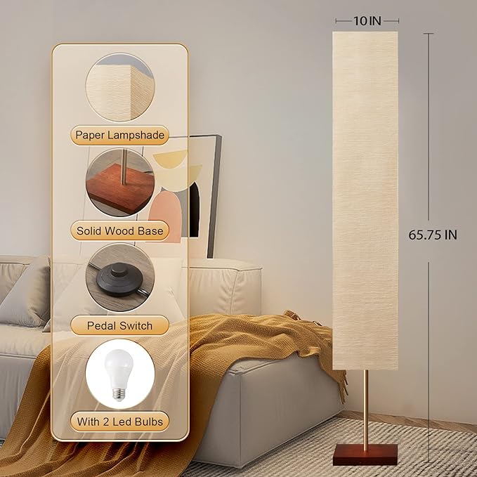 Floor Lamp for Living Room, Led Floor Lamp Column Floor Lamp Standing Lamp Corner Floor Lamp Modern Floor Lamp for Bedroom, Office& Living Room-Beige(Bulbs Included) - LeafyLoom