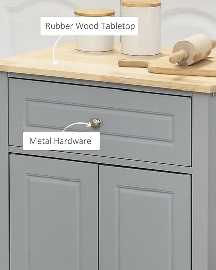 HOMCOM Rolling Kitchen Island Cart, Portable Serving Trolley Table with Drawer, Adjustable Shelf and 2 Towel Racks, Grey - LeafyLoom