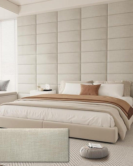Twin Full Headboard, Wall Mounted Peel and Stick Headboard, Upholstered Tufted Bed Headboard for Twin Size Bed, Floating Dorm Bedroom Tall Headboard Soundproof Wall Panels (6 Panels, 10"x24") - LeafyLoom