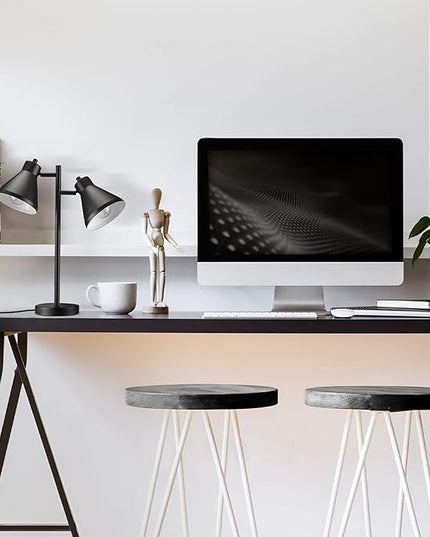 Globe Electric Novogratz x 52999 18" 2-Light Desk Lamp, Matte Black, On/Off Rotary Switch on Each Shade, Pivoting Lamp Heads, Industrial, Home Office Accessories, Desk Lamps for Home Office - LeafyLoom