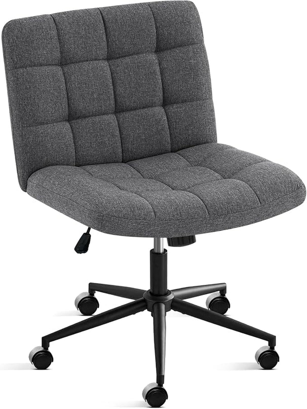 Furniliving Armless Office Desk Chair, Linen Fabric Padded Swivel Chair, Adjustable Home Office Chair with 360° Wheels, Wide Criss Cross Chair for Desk for Living Room, Bedroom, Darkgrey - LeafyLoom