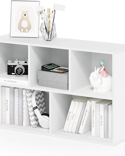 Furinno Luder Bookcase / Book / Storage , 5-Cube, White - LeafyLoom