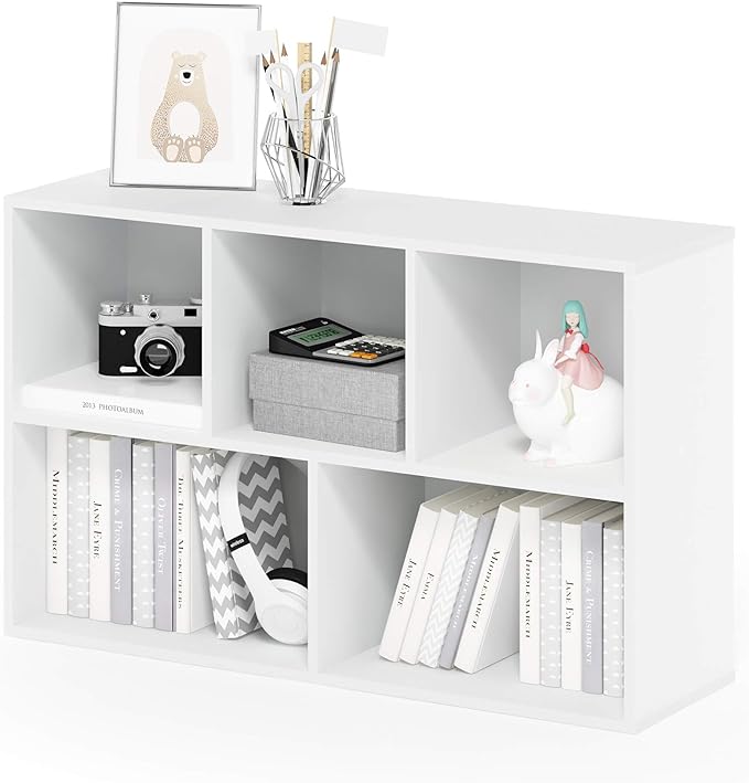 Furinno Luder Bookcase / Book / Storage , 5-Cube, White - LeafyLoom