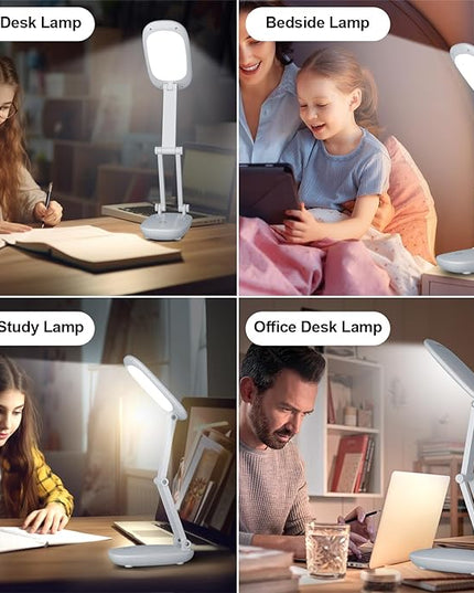 LED Desk Lamp for Office Home & Battery Operated Lamp Rechargeable Lamp Foldable & Portable Light, [2-fold support frame higher] 3 Brightness Dimmable Small Desk Lamp Wireless Reading Lamp - LeafyLoom