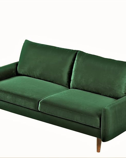 US Pride Furniture Kent Modern Velvet Sofa, Comfortable 3 Seater Couch for Living Rooms and Small Spaces, Ideal Studio Apartment Furniture with Sleek Design, Green - LeafyLoom