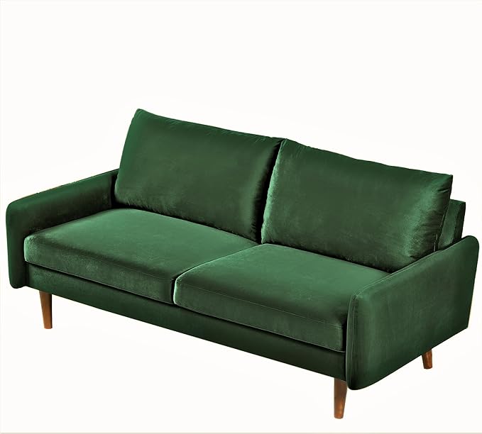 US Pride Furniture Kent Modern Velvet Sofa, Comfortable 3 Seater Couch for Living Rooms and Small Spaces, Ideal Studio Apartment Furniture with Sleek Design, Green - LeafyLoom