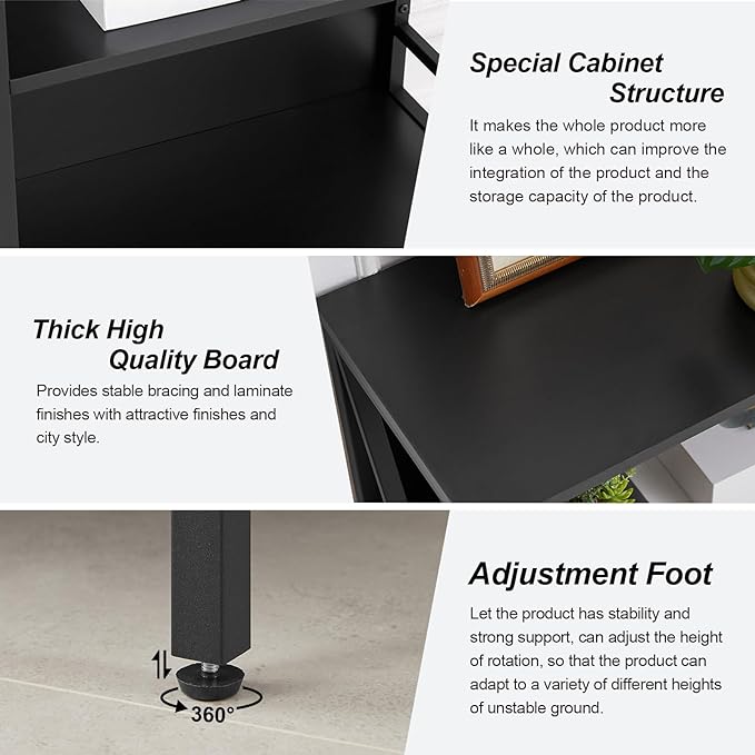 HOMISSUE Bookshelf, 6-Tier Bookshelf, Rustic Wood Metal Bookshelves and Bookcases, Freestanding Open Bookshelf, Industrial Tall Bookcase for Home Office, Living Room and Bedroom, Black - LeafyLoom