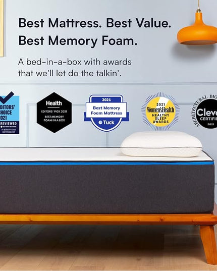 Nectar Twin Mattress 12 Inch - Medium Firm Gel Memory Foam & Bed Frame - Twin - Grey - 8 Inch Legs - Sturdy Wooden Slats for Support - LeafyLoom