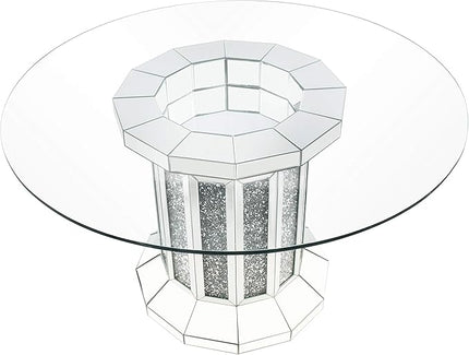 NicBex Dining Table Contemporary Kitchen Table Farmhouse Rustic Dining Table, Mirrored & Faux Diamonds Round Dining Table, Easy Assembly, Clear + Faux Diamonds - LeafyLoom