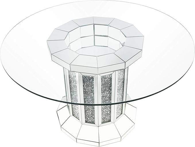 NicBex Dining Table Contemporary Kitchen Table Farmhouse Rustic Dining Table, Mirrored & Faux Diamonds Round Dining Table, Easy Assembly, Clear + Faux Diamonds - LeafyLoom