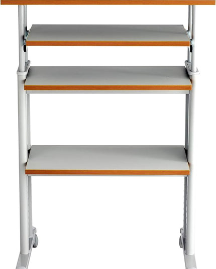 Safco Muv Adjustable-Height Desk with Keyboard Shelf, Steel Frame, Laminate Work Surface, Mobile on 4 Wheels, Powder Coat Finish - Office Desks & Workstations - LeafyLoom