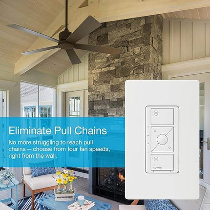Lutron Caseta Smart Fan Speed Control Switch (Lutron Smart Hub Required), Single-Pole, PD-FSQN-WH, White Lutron