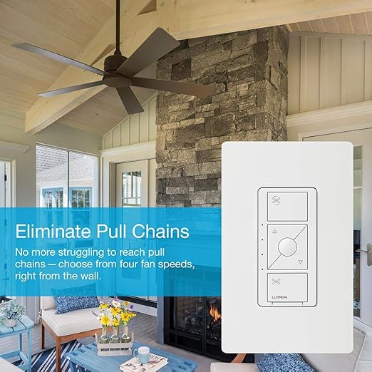 Lutron Caseta Smart Fan Speed Control Switch (Lutron Smart Hub Required), Single-Pole, PD-FSQN-WH, White Lutron