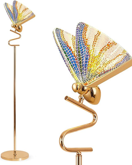 O'NEELDY Gold Butterfly, Decorative Goose Neck Design, 12W LED Standing Tall Lamp for Living Room, 4000K Warm White Energy-Saving Modern Floor Lamp for Bedroom Office, Acrylic - LeafyLoom