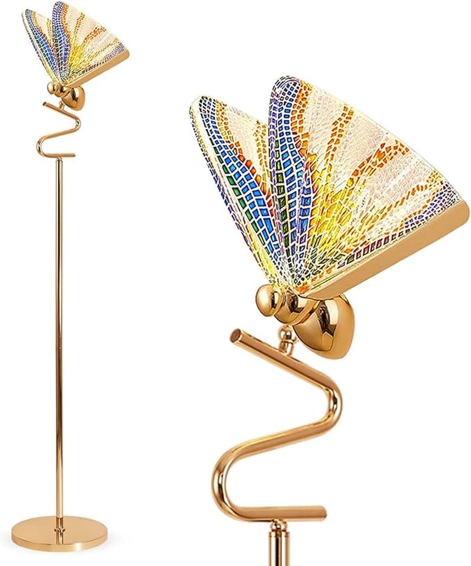 O'NEELDY Gold Butterfly, Decorative Goose Neck Design, 12W LED Standing Tall Lamp for Living Room, 4000K Warm White Energy-Saving Modern Floor Lamp for Bedroom Office, Acrylic - LeafyLoom