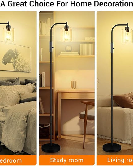 BoostArea Dimmable Floor Lamp, Standing Lamp with Seeded Glass Lampshade, 6W LED Bulb Included, Modern Floor Lamp, Industrial Floor Lamp, Bright LED Floor Lamp for Living Room and Bedroom, Office - LeafyLoom