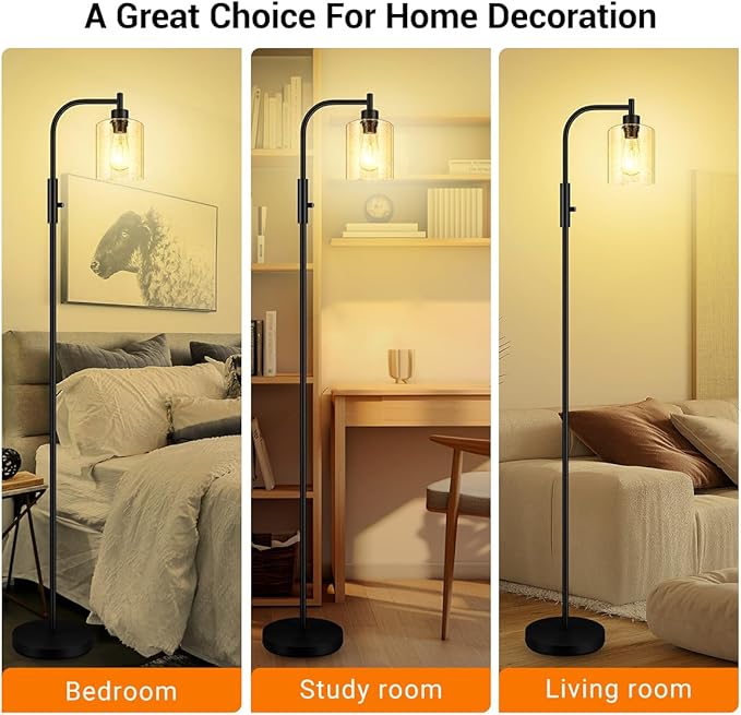 BoostArea Dimmable Floor Lamp, Standing Lamp with Seeded Glass Lampshade, 6W LED Bulb Included, Modern Floor Lamp, Industrial Floor Lamp, Bright LED Floor Lamp for Living Room and Bedroom, Office - LeafyLoom