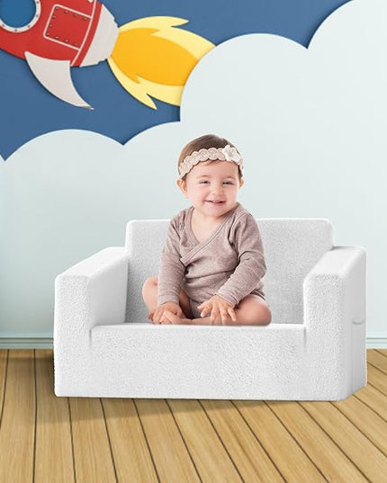Kids Couch,2-in-1 Toddler Chairs for Boys,Kids Sofa with Storage,Comfortable Kids Sofa Bed,Fun Kids Lounge Chair,Toddler Furniture,Kids Playroom,Children'S Gifts (White) - LeafyLoom