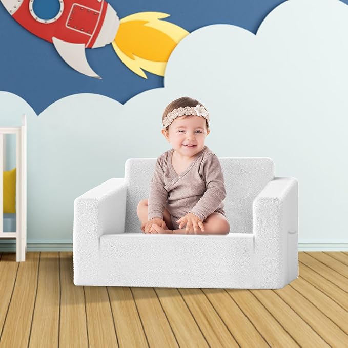 Kids Couch,2-in-1 Toddler Chairs for Boys,Kids Sofa with Storage,Comfortable Kids Sofa Bed,Fun Kids Lounge Chair,Toddler Furniture,Kids Playroom,Children'S Gifts (White) - LeafyLoom