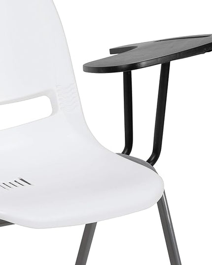 Flash Furniture HERCULES 5 Pack White Ergonomic Shell Chair with Left Handed Flip-Up Tablet Arm - LeafyLoom
