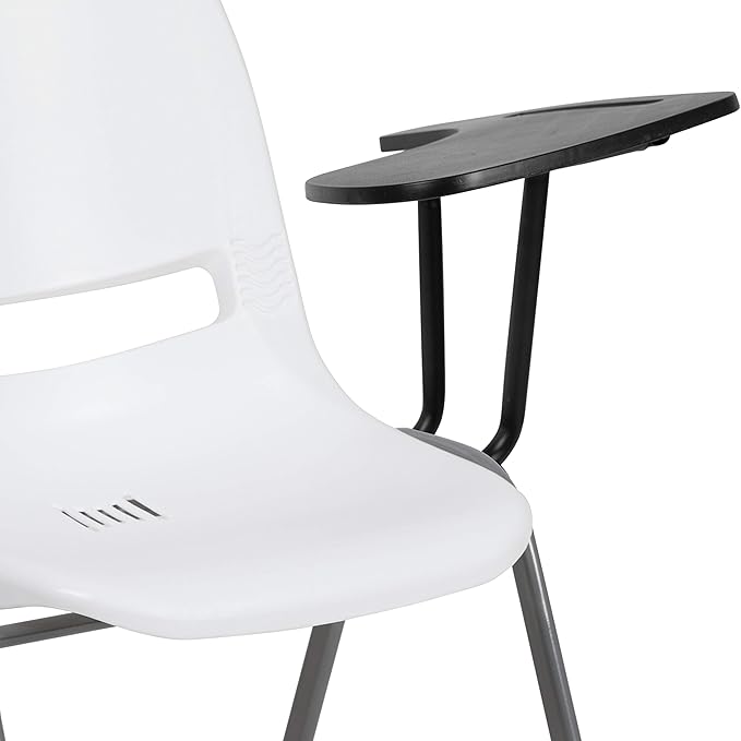 Flash Furniture HERCULES 5 Pack White Ergonomic Shell Chair with Left Handed Flip-Up Tablet Arm - LeafyLoom