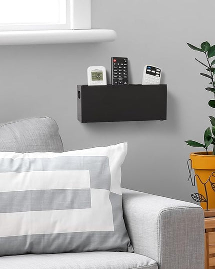 TV Remote Holder, Wall Remote Control Holder, 3 Slots Remote Caddy Wall Mount, Wooden TV Remote Wall Holder, Wall Pen Holder, Black - LeafyLoom