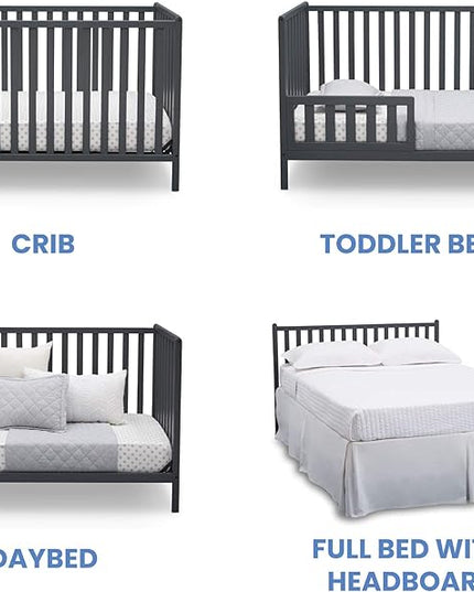 Delta Children Heartland 4-in-1 Convertible Crib - Greenguard Gold Certified, Charcoal Grey - LeafyLoom