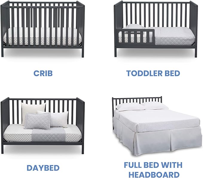 Delta Children Heartland 4-in-1 Convertible Crib, Charcoal Grey + Delta Children Twinkle Galaxy Dual Sided Recycled Fiber Core Crib and Toddler Mattress (Bundle) - LeafyLoom