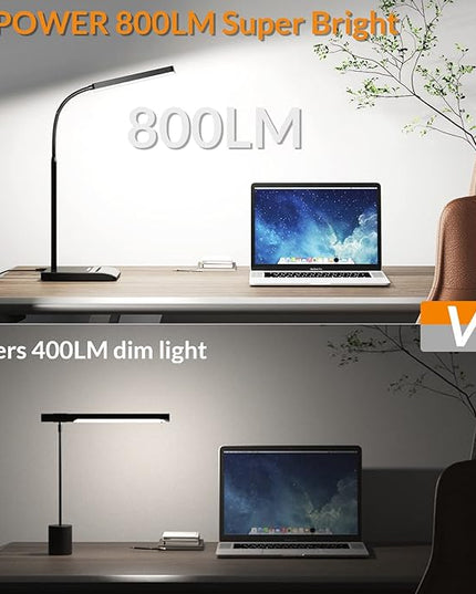 LEPOWER Desk Lamp, 800LM LED Desk Lamp for Home Office, 12W Reading Lamp for Desk, Eye-Caring Light, Touch Table Lamp, Gooseneck Lamp, 50 Lighting Modes, Bright Desk Lamps for Bedroom, Study (Black) - LeafyLoom