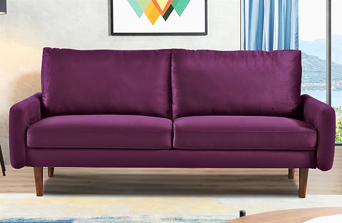 US Pride Furniture Kent Modern Velvet Sofa, Comfortable 3 Seater Couch for Living Rooms and Small Spaces, Ideal Studio Apartment Furniture with Sleek Design, Eggplant - LeafyLoom