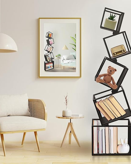 Unique Bookshelf, Book Shelves for Living Room, Geometric Bookcase, Modern Bookcase, Cool Bookshelf, Black Bookshelf, 67" Tall, Metal - LeafyLoom
